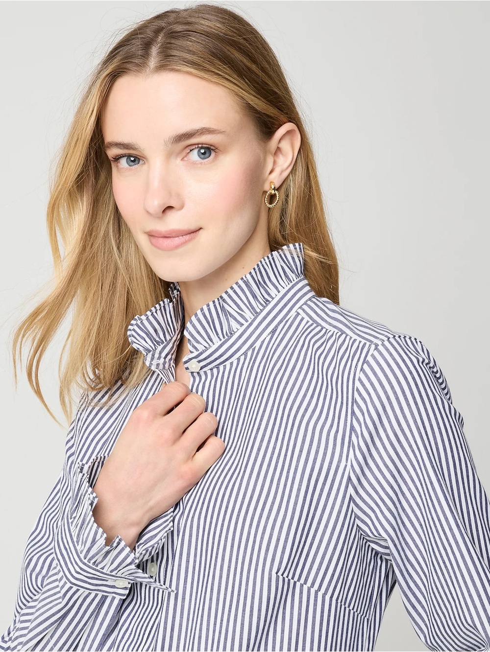 NWT J.Crew Ruffle Button-Up Shirt Striped - Picture 2 of 4